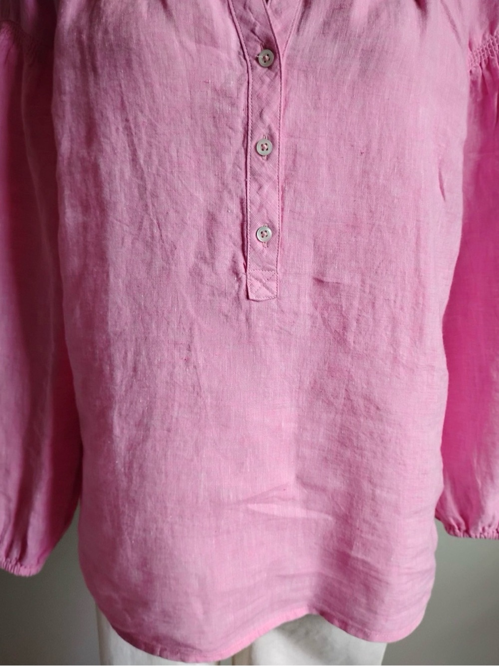 Talbots Bright Pink Linen Henley Peasant Blouse - Like New - Picture 3 of 13